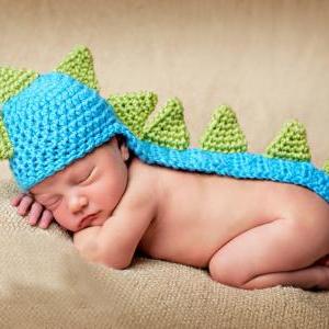 Handmade Long Tail Dinosaur Crochet Baby Hat..